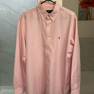 Men’s Polo Pink White Striped Dress Shirt Large